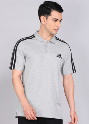 ADIDAS Solid Men Polo Neck Grey T-Shirt
