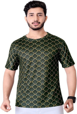 UD FABRIC Graphic Print Men Round Neck Light Green T-Shirt