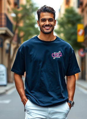 UrGear Printed Men Round Neck Navy Blue T-Shirt