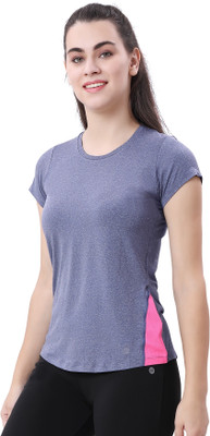 Lactra Solid Women Round Neck Blue T-Shirt