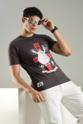 T12M Graphic Print Couple Round Neck Black T-Shirt