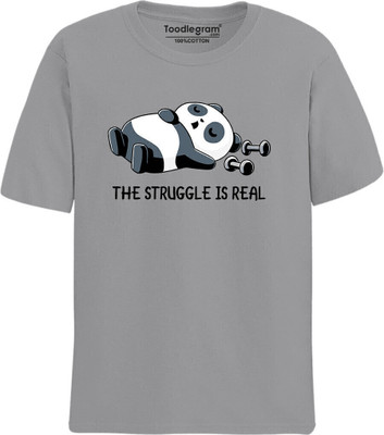 Toodleplus Printed, Typography Men Round Neck Grey T-Shirt