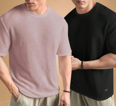 WAY TO TRENDY Solid Men Round Neck Black T-Shirt