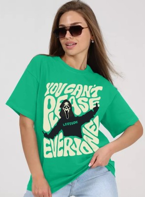 Leotude Printed Women Round Neck Green T-Shirt