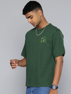 R.Code by The Roadster Life Co. Solid Men Round Neck Grey T-Shirt