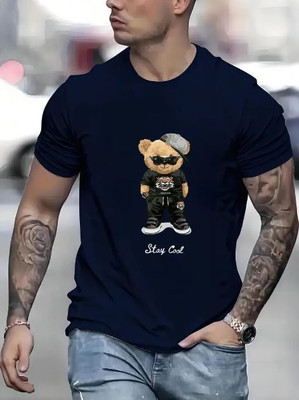 Fascista Printed Men Round Neck Reversible Dark Blue T-Shirt