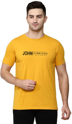 John Peters Typography Men Round Neck Yellow T-Shirt