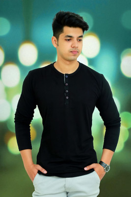 Faricon Trend Solid Men Round Neck Black T-Shirt