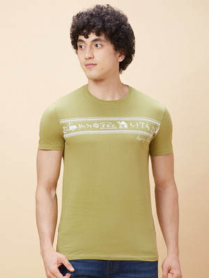 BEING HUMAN Printed Men Round Neck Green T-Shirt