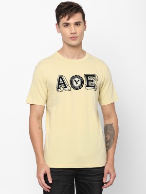 American Eagle Outfitters Printed Men Round Neck Yellow T-Shirt