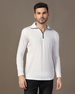 Blisstone Solid Men Polo Neck White T-Shirt