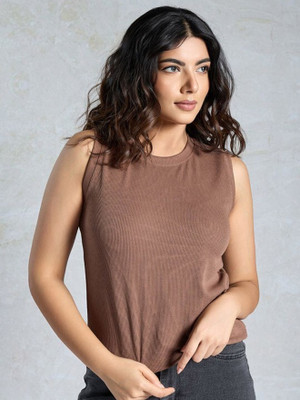 Dharm Enterprise Solid Women Round Neck Brown T-Shirt