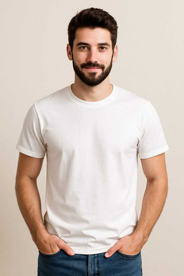 HANVIK Solid Men Round Neck White T-Shirt