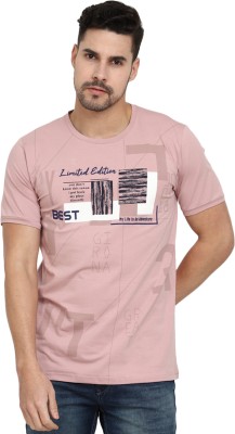 V-MART Printed, Typography Men Round Neck Pink T-Shirt