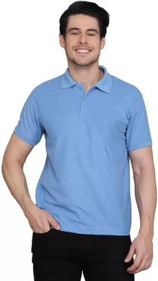 PRINTONLINE Solid Men Polo Neck Light Blue T-Shirt