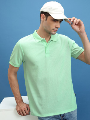 HIGHLANDER Solid Men Polo Neck Light Green T-Shirt