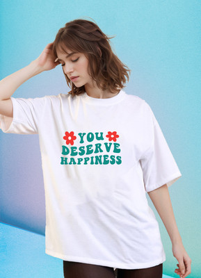 SLENOR Printed, Typography Women Round Neck White T-Shirt