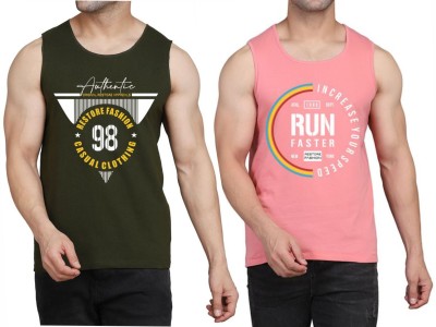 Restore Printed Men Scoop Neck Dark Green, Pink, Multicolor T-Shirt