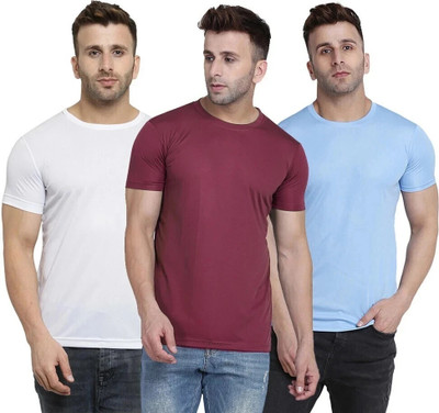 TQH Solid Men Round Neck Light Blue, White, Maroon T-Shirt