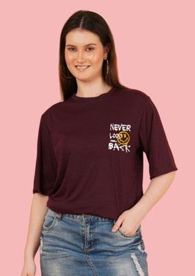 Kasendra Graphic Print Women Round Neck Maroon T-Shirt