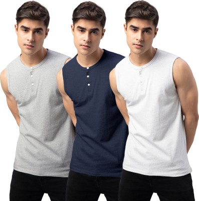 FTX Solid Men Henley Neck Grey, Navy Blue, White T-Shirt