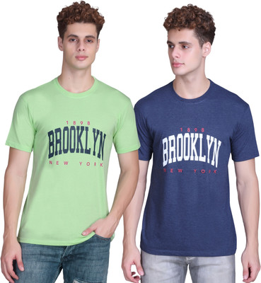 Zeffit Printed Men Round Neck Green, Blue T-Shirt