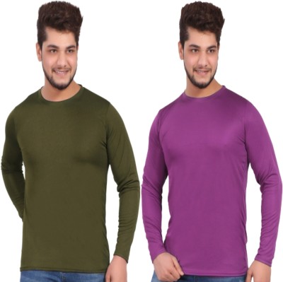 ZFIT Solid Men Round Neck Dark Green, Purple T-Shirt