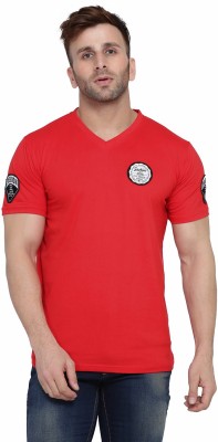 GEUM Solid Men V Neck Red T-Shirt