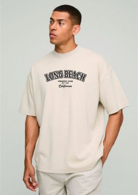 FURRR Printed Men Round Neck Beige T-Shirt