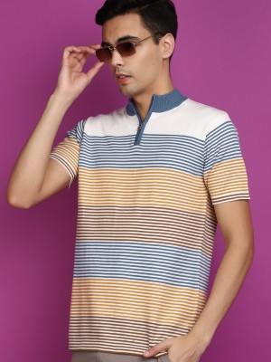 V-MART Striped Men High Neck Multicolor T-Shirt