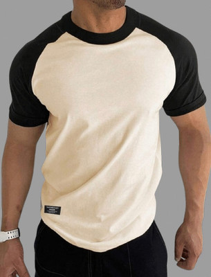 Mark TP Colorblock Men Round Neck Beige, Black T-Shirt