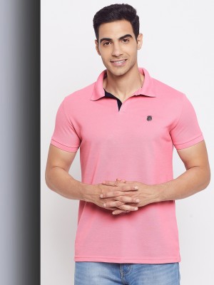 Harbor N Bay Solid Men Polo Neck Pink T-Shirt