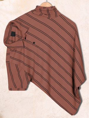 PRAIZY Striped Men Polo Neck Orange T-Shirt