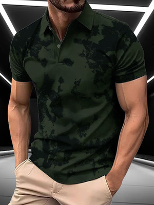 AIN6 Printed Men Polo Neck Dark Green T-Shirt