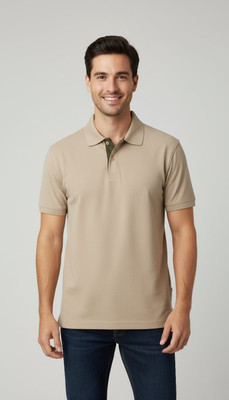 WILD CAMO Solid Men Polo Neck Beige T-Shirt
