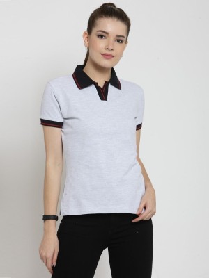 SCOTT INTERNATIONAL Solid Women Polo Neck White T-Shirt