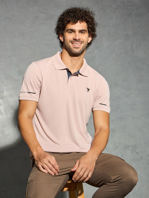 TECHNOSPORT Solid Men Polo Neck Pink T-Shirt