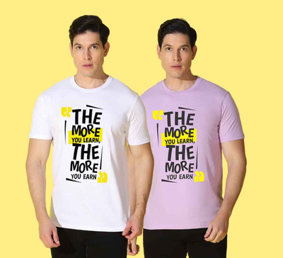 WOOSTRO Printed Men Round Neck White, Pink T-Shirt