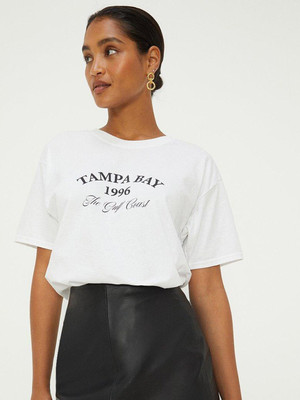 DOROTHY PERKINS Printed, Typography Women Round Neck White T-Shirt