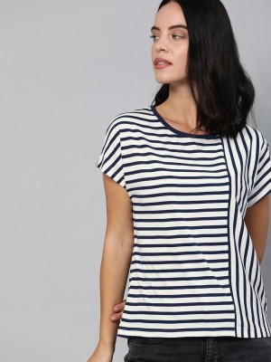 Mast & Harbour Striped Women Round Neck Red T-Shirt