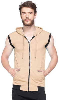 Moordale Fab Solid Men Hooded Neck Beige T-Shirt
