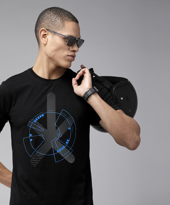 Roadster Printed Men Round Neck Black T-Shirt