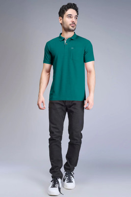 Triptee Solid Men Polo Neck Green T-Shirt