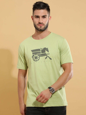 Estilocus Solid Men Round Neck Light Green T-Shirt