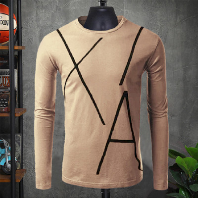 MOBOX Striped Men Round Neck Beige T-Shirt