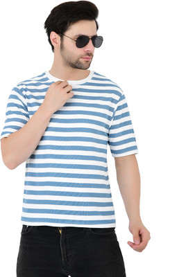 SIVAGAR Striped Men Round Neck Blue, White T-Shirt