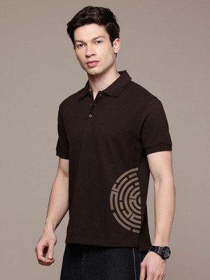 Moda Rapido Graphic Print Men Polo Neck Brown T-Shirt