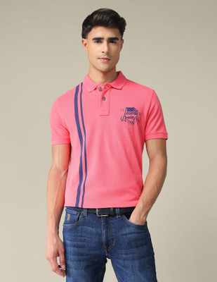 U.S. POLO ASSN. Striped Men Polo Neck Pink T-Shirt