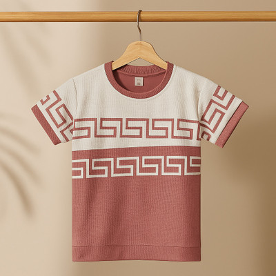 Ajmir Style Hub Geometric Print Men Round Neck Pink, White T-Shirt