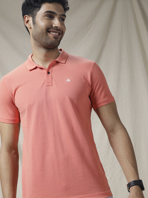 WROGN Solid Men Polo Neck Pink T-Shirt